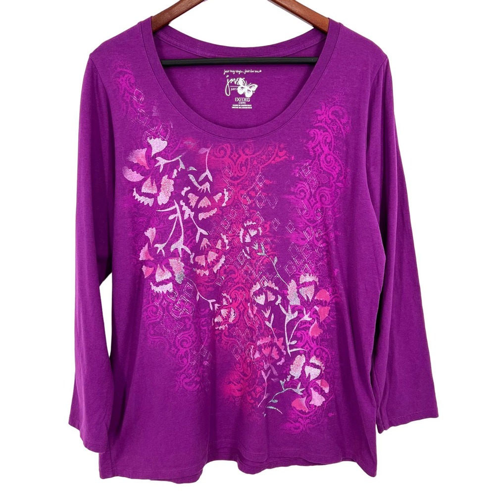 JMS Just My Size Women Plus Size 1X 16W Magenta Glittery Purple Blouse Shirt Top